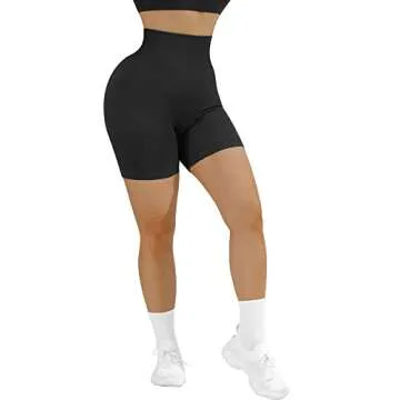 OMKAGI Women Seamless Booty Shorts Butt Lifting 5" High Waisted Workout Shorts(L,SL933-Black)