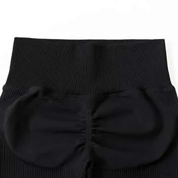 OMKAGI Women Seamless Booty Shorts Butt Lifting 5" High Waisted Workout Shorts(L,SL933-Black)