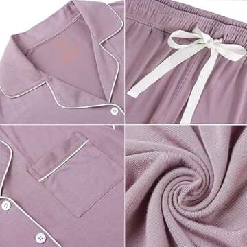 Yoolfine Button Up Pajamas for Women, Long Sleeve Sleepwear Soft Loungewear Ladies Pjs Set, Lavender, XX-Large