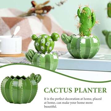DOITOOL Cactus Shaped Ceramic Flower Pot - Cute Succulent Planter for Home Office Desk Decoration