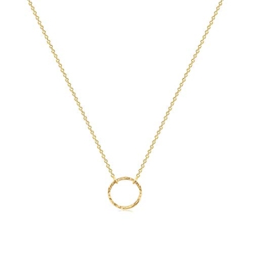 Fettero Choker Necklace Gold Hammered Open Karma Circle Pendant 14K Gold Plated Dainty Simple Jewelr...