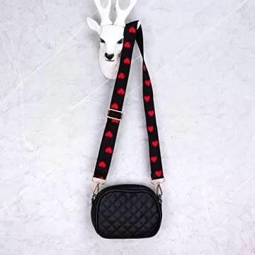 5Chaos Heart Punk Purse Strap for Crossbody Shoulder Handbag, Embroidery Vintage Nylon Adjustable Strap for Women Bag Replacement