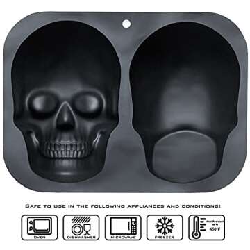 JETKONG Extra Large Silicone Skull Cake Mold Haunted Skull Baking Cake Pan for Halloween and Birthday Party