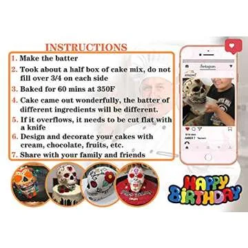 JETKONG Extra Large Silicone Skull Cake Mold Haunted Skull Baking Cake Pan for Halloween and Birthday Party