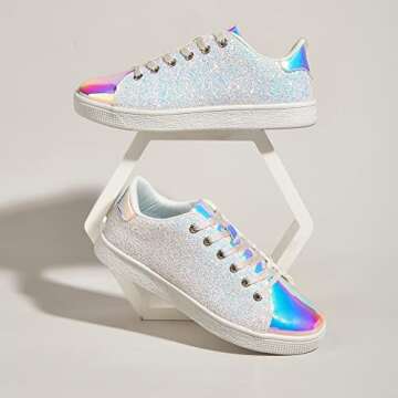 LUCKY STEP Glitter Sneakers Lace Up | Fashion Sneakers for Women | Sparkly Shoes