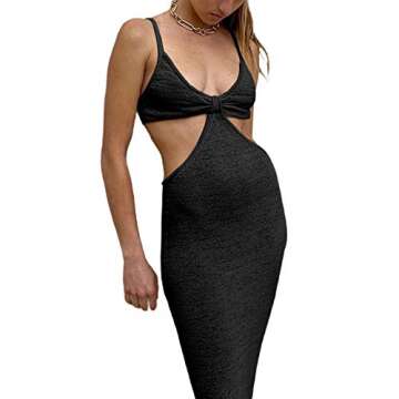 NUFIWI Womens Sexy Knitted Cut Out Spaghetti Strap Long Dresses Halter Neck Backless Maxi Dress Club Party Y2K Streetwear (Black, M)