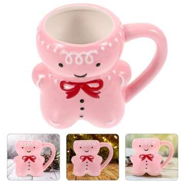 Kichvoe Gingerbread Ceramic Christmas Coffee Mugs Cute 3D Gingerbread Man Cup Novelty Mug with Handl...