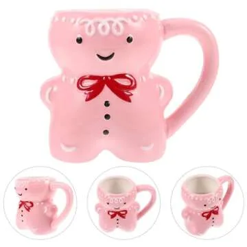 Kichvoe Gingerbread Ceramic Christmas Coffee Mugs Cute 3D Gingerbread Man Cup Novelty Mug with Handle Milk Tea Cup Drinking Glasses For Holiday Christmas Party Supplies Pink