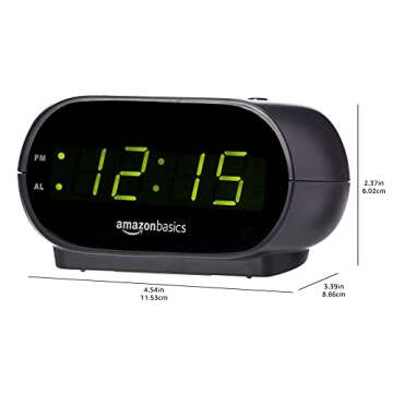 Amazon Basics Small Digital Oval Alarm Clock With LED Display, Nightlight & Battery Backup, Black, 4.5 x 3.5 x 2.4 Inches