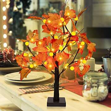 24 Inch Fall Lighted Maple Tree with Pumpkin LED Lights