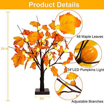 24 Inch Fall Lighted Maple Tree with Pumpkin LED Lights