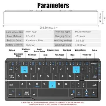 Mini Foldable Bluetooth Keyboard with Magnetic Stand,Aluminum Alloy Mini Quiet Folding Keyboard Portable Lightweight Portable Bluetooth Keyboard Android Rechargeable Keyboard for Tablet,iPad, Phones