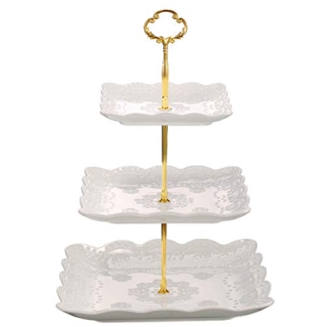 Sumerflos 3 Tier Porcelain Cupcake Stand - Elegant Dessert Display for Parties