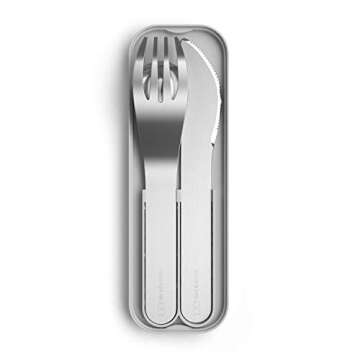 monbento - MB Pocket Coton gray case - Stainless steel cutlery set for lunch box - 3 Pieces fork knife spoon - Flatware set ideal for work travel school