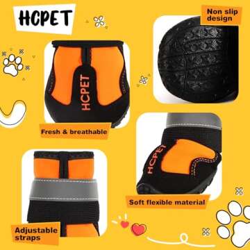 Hcpet Dog Shoes, Dog Boots for Large Dogs, Waterproof Dog Booties Paw Protector for Summer Hot Pavement, Winter Snowy Day, Outdoor Walking, Indoor Hardfloors Anti Slip Sole Orange Size 7