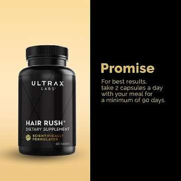 Ultrax Labs Hair Growth Supplements with Solubilized Keratin for Visibly Thicker and Stronger Hair, 23 Hair Vitamins, Science Backed Hair Growth Product - 1 Month Supply