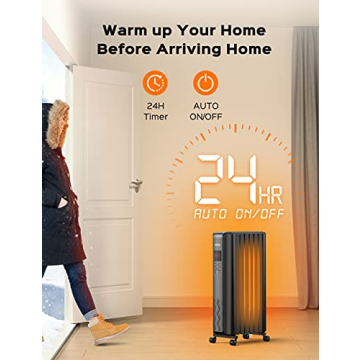 Dreo Oil Filled Radiator Heater, Electric Radiant Heater with Remote Control, 4 Modes, Overheat & Tip-Over Protection, 24h Timer, Digital Thermostat, Quiet Space Heater for Indoor Use Large Room
