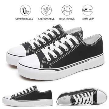 hash bubbie Women's Canvas Shoes Fashion Canvas Sneakers for Women Casual Tennis Shoes Low Top Walking Shoes(Black,US7)