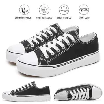 hash bubbie Women's Canvas Shoes Fashion Canvas Sneakers for Women Casual Tennis Shoes Low Top Walking Shoes(Black,US7)