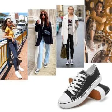 hash bubbie Women's Canvas Shoes Fashion Canvas Sneakers for Women Casual Tennis Shoes Low Top Walking Shoes(Black,US7)
