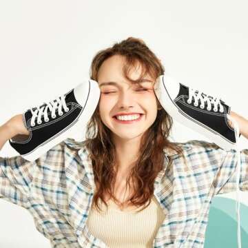 hash bubbie Women's Canvas Shoes Fashion Canvas Sneakers for Women Casual Tennis Shoes Low Top Walking Shoes(Black,US7)