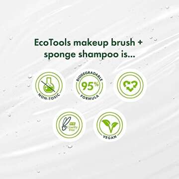Ecotools Cruelty Free and Eco Friendly Makeup Brush Cleansing Shampoo, 6 Ounce; Wash Away Surface Makeup, Oil, and Impurities from Brushes (Pack of 2)