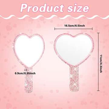 Tatuo 2 Pcs Rhinestone Mirror Handheld Bling Heart Lip Shaped Hand Mirror Glitter Cosmetic with Handle Portable Cute Travel Makeup Lash for Women (Pink and White)