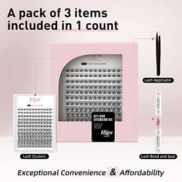 Higu DIY Eyelash Extension Kit, 144pcs D curl Lash Clusters 8-16mm, Natural Look Cluster Lashes,with...