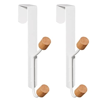 HYMIKO Over The Door Hooks, 2 Packs Sturdy Metal Over Door Wooden Hooks Organizer Rack for Hanging C...