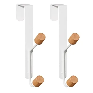 HYMIKO Over The Door Hooks, 2 Packs Sturdy Metal Over Door Wooden Hooks Organizer Rack for Hanging C...
