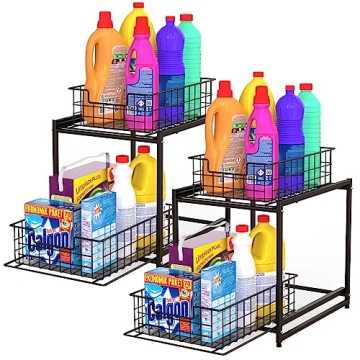MaraFansie Under Kitchen Cabinet Sink Organizer and Storage with Sliding Drawer, 2 Tier Stackable Ba...