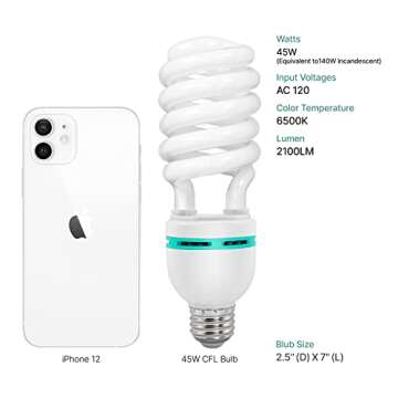 LimoStudio 45W Pure White CFL Bulb for Photography Lighting