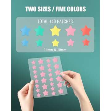 Jefusst Star Acne Pimple Patch 140 Counts - Hydrocolloid Patches in Colorful Designs