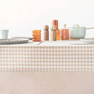 MONDAY MOOSE Gingham Checkered Farmhouse Rustic Picnic Style Decoration Rectangle Natural Stonewashe...