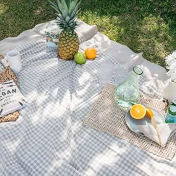 MONDAY MOOSE Gingham Checkered Farmhouse Rustic Picnic Style Decoration Rectangle Natural Stonewashed Cotton Tablecloth for Kitchen, Dining Room, Restaurant (55x70 inch, Beige)