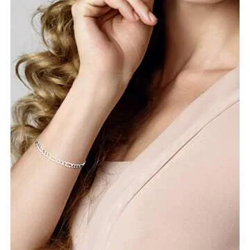 Miabella 925 Sterling Silver Figaro Chain Bracelet for All