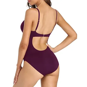Hilor Women's Twist One Piece Swimsuits Sexy Keyhole Bathing Suit Ruched Tummy Control Swimwear Burgundy 10