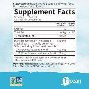 Garden of Life Dr. Formulated Prenatal Vegan DHA - Certified Vegan Omega 3 Supplement with 400mg DHA + DPA from Algal Omega 3 in Triglyceride Form, Non-GMO Algae Omega 3 for Vegans, 30 Softgels