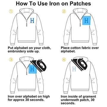 Jongdari Iron on Letters, 52 Pcs Alphabet Patches with Ironed Adhesive, Decorate Repair Patches for Shirts Jackets Hats Jeans Shoes Bags(Blue)