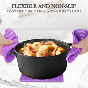 Silicone Trivet for Hot Dishes, 4 Pack Purple Heat Resistant Silicone Hot Pads Pot Holders for Kitch...