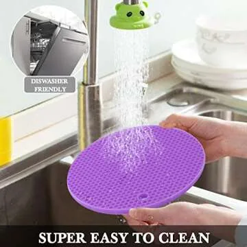Silicone Trivet for Hot Dishes, 4 Pack Purple Heat Resistant Silicone Hot Pads Pot Holders for Kitchen Counter Non-Slip Trivets for Hot Pots and Pans, Small Dish Drying Mat & Spoon Rest