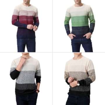 Granfee Men's Fashion Crewneck Pullover Sweater Soft Casual Winter Color Block Striped Sweaters Ther...