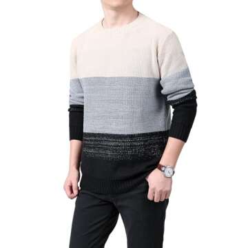 Granfee Men's Fashion Crewneck Pullover Sweater Soft Casual Winter Color Block Striped Sweaters Thermal Cotton Knitted(DSMY253Black-Medium)