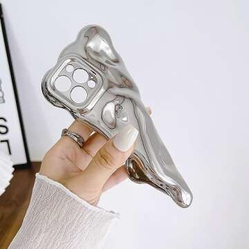 JANDM Case for iPhone 14 Pro Max,3D Wave Bubble Shape Ripple Chrome Pattern Soft Non-Yellowing Bumper Case Glitter Shiny Camera Shockproof Women Girls Cover Case for iPhone 14 Pro Max -Silver