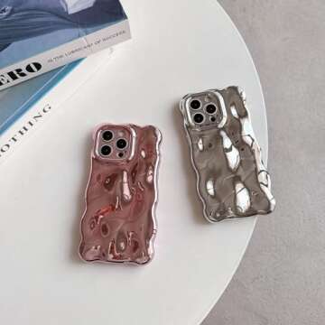 JANDM Case for iPhone 14 Pro Max,3D Wave Bubble Shape Ripple Chrome Pattern Soft Non-Yellowing Bumper Case Glitter Shiny Camera Shockproof Women Girls Cover Case for iPhone 14 Pro Max -Silver
