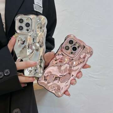 JANDM Case for iPhone 14 Pro Max,3D Wave Bubble Shape Ripple Chrome Pattern Soft Non-Yellowing Bumper Case Glitter Shiny Camera Shockproof Women Girls Cover Case for iPhone 14 Pro Max -Silver