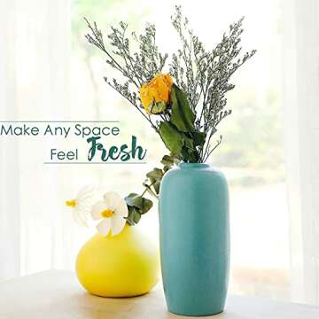 Colorful Flower Vase Set of 4, Small Pastel Vases Yellow Pink Blue Green/Teal, Decorative Ceramic Bud Vase, Centerpieces Tables Home Decor Gift, Cute Mini Stoneware Vase Decorations for Living Room