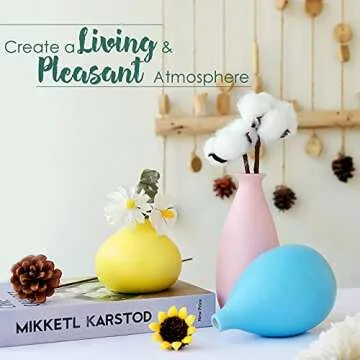 Colorful Flower Vase Set of 4, Small Pastel Vases Yellow Pink Blue Green/Teal, Decorative Ceramic Bud Vase, Centerpieces Tables Home Decor Gift, Cute Mini Stoneware Vase Decorations for Living Room