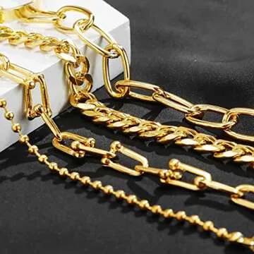 17IF 25 Pcs (6 Pack) Gold Chain Bracelets Set for Women Boho Punk Stackable Y2K Multipack Layered Bangles Pack Adjustable Cuff Italian Cuban Anklet Charm Chunky Bracelet Bundle Jewelry