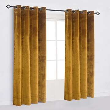 Cherry Home Super Soft Luxury Heavy Velvet Set of 2 Warm Yellow Blackout Energy Efficient Grommet Curtain Panel Drapes Ginger Mustard Curtain Panels, 52 in x 84 in (W x L)